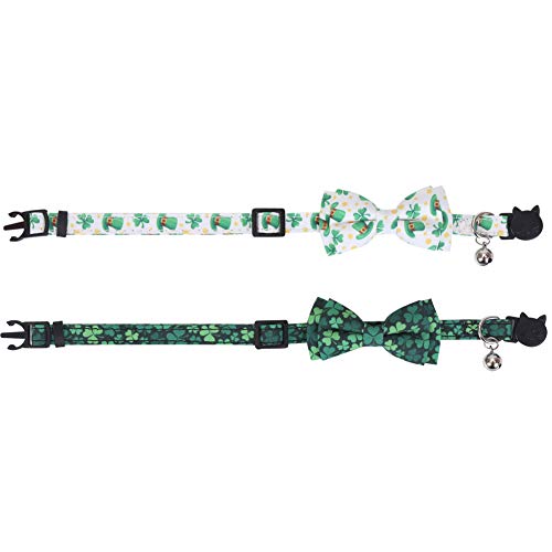 Lamphyface 2 Pack St.Patrick's Day Cat Collar with Cute Bow Tie and Bell Breakaway Adjustable Safety - Image 5
