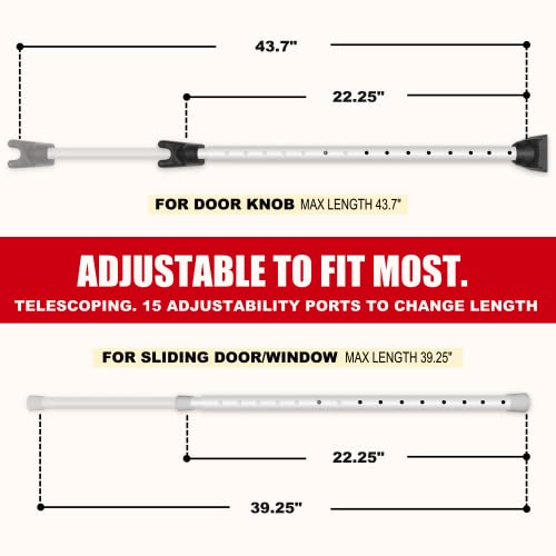 SECURITYMAN 2-in-1 Door Security Bar & Sliding Patio Door Security Bar (2 Pack) via Interchangeable Caps - Heavy Duty Iron Construction Door Stoppers for Home, Apartment, Travel Hotel - White