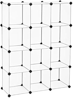 SONGMICS Closet Cabinet, Bookcase, Storage Unit, Interlocking Plastic Cubes, Easy to Assemble, for Living Room, Closet, Bedroom, Office, Includes Rubber Mallet, White LPC34L