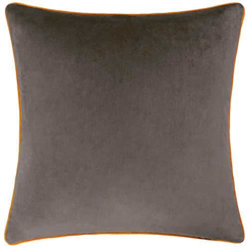 furn. Meridian Cushion Cover – Luxury Contrast Piped Velvet Decorative Case (Mocha/Pumpkin - 45x45cm)