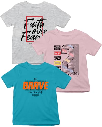 Image of XENOVAURBAN Kids Tshirts Combo of 3 Unisex Printed Round Neck Boys and Girls T-Shirts - P