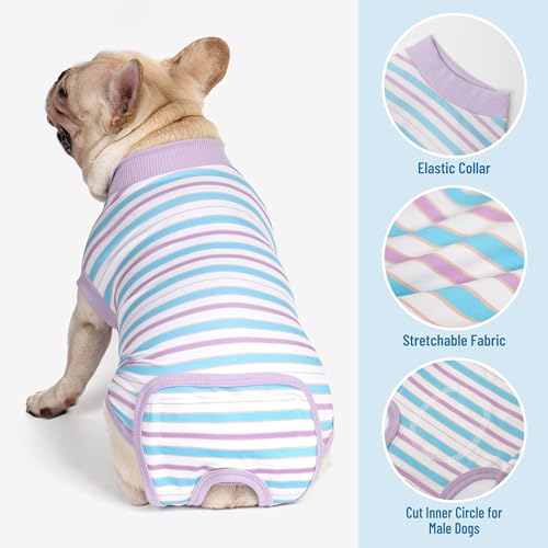 Image of cyeollo Recovery Suit for Dogs Surgery Suit Female Spay Soft Pet Onesie Bodysuit Male Dog Neuter, Small Dogs Surgical Recovery Shirt, Striped, XS
