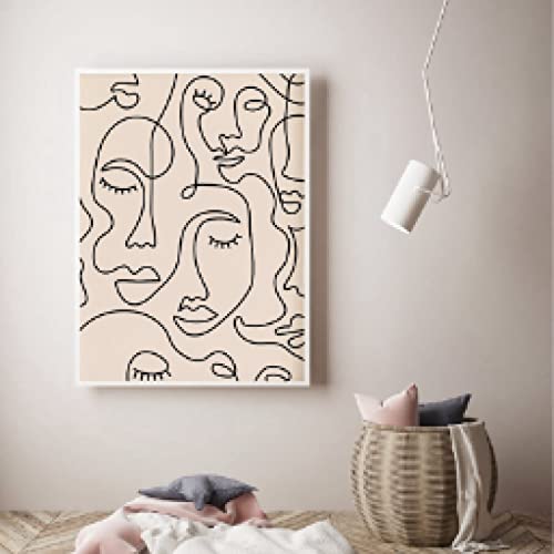 Affiche Toile Visage Une Ligne Minimaliste Peinture Murale Neutre Sans Cadre 40x60cm