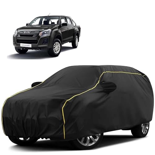 Image of Sulfar 100% Water Resistant Car Body Cover Compatible with Mirror for Isuzu Hi-Lander (Triple Stitched, Full Bottom Elastic, Black Tafetta with Yellow Piping)