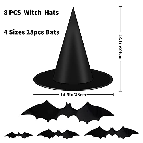 Aiks Witch Hats Decorations, Halloween Black Witch Hat With 3D Bat Wall Decorations Stickers For Halloween Yard Party Favor. #TOP1