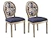 Vente-unique Lot de 2 chaises Louis XVI - Tissu Effet Velours - Motif Fleurs - Bleu Nuit