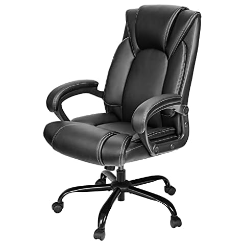 OUTFINE Office Chair Executive Office Chair Desk Chair Computer Chair with 5-Year hydrolysis-Resistant Leather Spring Cushion Ergonomic Support Tilting Function Upholstered in Bonded Leather Black Cover