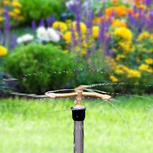 Image of HASTHIP 3-Head Automatic Rotating Garden Sprayer Irrigation - Brass Water Sprinkler for Garden - Multi-Arm Nozzle for Garden Plant Watering - 360 Rotation Irrigation System for Gardening