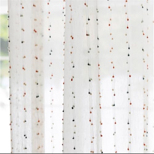 WJLQLM Faux Linen Colorful Pom Pom Sheer Curtains for Kids