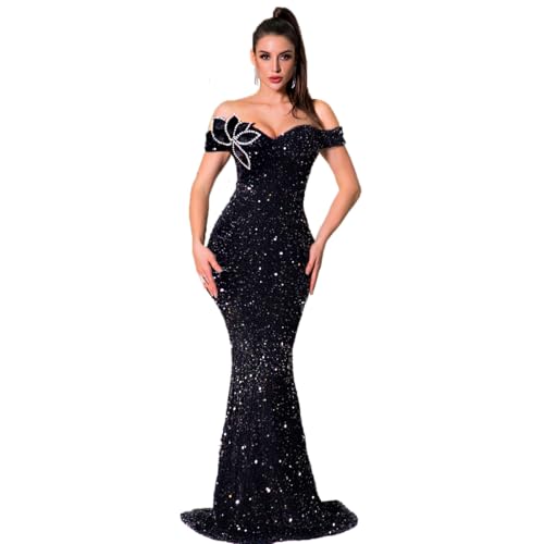 Image of Velvet Sequin Formal Women's Evening Dress Strapless Front Split Prom Gown