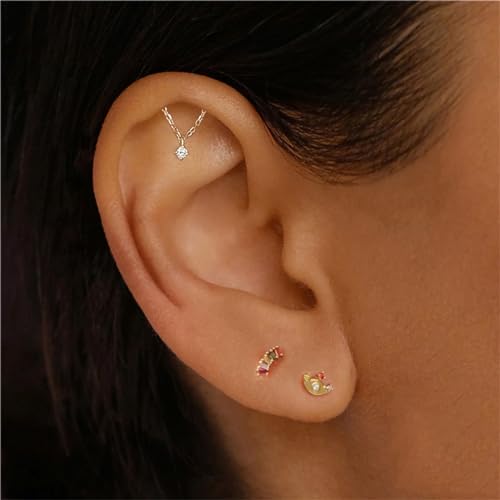 Gold Helix Earrings for Women Flat Back Earrings Hidden Helix Earring Dangle Pearl Drop Tassel Chain Earring Cartilage Studs Jewelry Gift3