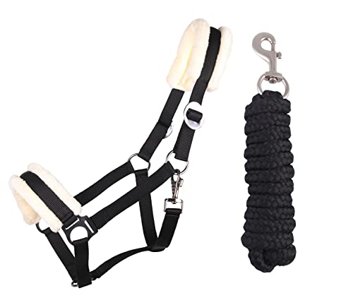 ARBO-INOX Halfter-Set Starter mit Kunstfell Halfter und Führstrick (Pony, SCHWARZ)