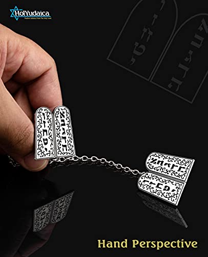 Image of Clips for Tallit Prayer Shawl, Made in Israel, Silver & Black Color wirh a Ten Commandments Luchot Design, 3CM / 3.5CM (3CM /3.5CM Each)