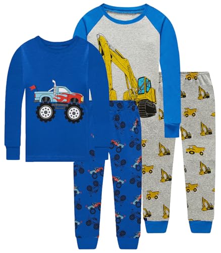 Image of Little bety Cotton 4 Piece Pajamas Boys Long Sleeve Sets Toddler Boys Pjs Kids Sleepwear Sets