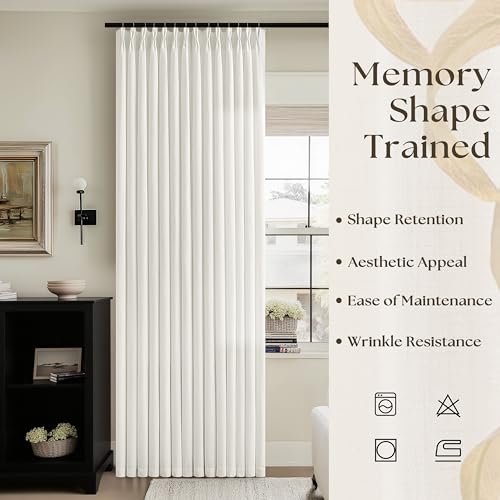 Image of Natural Beige Semi Sheer Pinch Pleated Linen 70 Inch Extra Wide Curtains