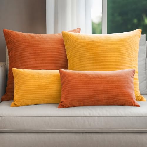 Selfitex 4er Set Cord Sofakissen 2X 30x50 + 2X 50x50, Couchkissen inkl....