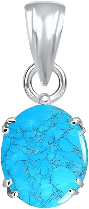 PTM Sterling Silver Turquoise/Firoza 3.25 Ratti to 10.25 Ratti or 3 Carat to 9.5 Carat Natural Certified Astrological Gemstone 925 bis Hallmark pendant for Men & Women -vslp1