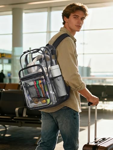 Image of Clear Backpack for School, Heavy Duty Clear Bookbag With a TSA Lock | 18 inch large clear bag, Durable PVC, For boys /girls /men /women /teens /adult, Ideal for work /sport /travel /daily life