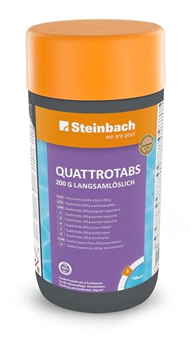 Steinbach Poolpflege Quattrotabs 200 g langsamlöslich - 0752601TV00-1 kg - 4-in-1 Chlortabletten mit Flockungsmittel - pH-Stabilisator & Algenverhütung - Multifunktionstabletten