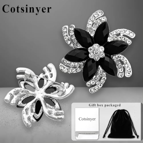 Image of Vintage Flower Brooch for Women - Elegant Lapel Pin with Rhinestones & Crystals for Suits, Coats, Dresses, Hats, Scarves and Shawls