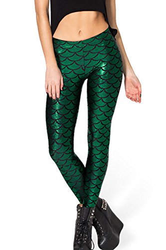 Jumojufol Les Femmes Chic Sirène Pleine Longueur Des Écailles De Poisson Legging Pantalon Stretch Moulant Green One Size