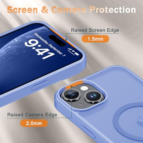 Image of YENAPOON for iPhone 15 Plus Case, iPhone 14 Plus Case, Matte Magnetic Phone Cover with 1 Screen Protector [Support for MagSafe] [Shockproof Military Grade Protection] Translucent Frosted Back, Purple