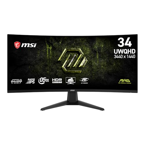 Image of msi MAG 346CQDF E20 34-inch 3440 x 1440 (UWQHD) Gaming Monitor, 200Hz, AMD FreeSync Premium, HDR Ready, HDMI, VGA Port, VESA, Tilt, 0.5ms, Black