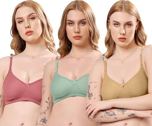 Image of London Hills Regular Bra for Women Everyday Non Padded Wire Free Mid Coverage Cotton Blend