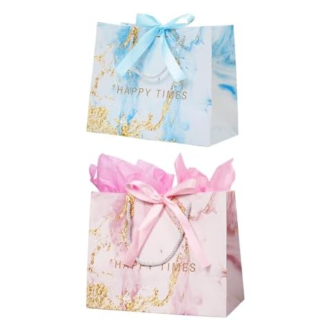 2 Pack Pink and Blue Gift Bags with Ribbons Cover