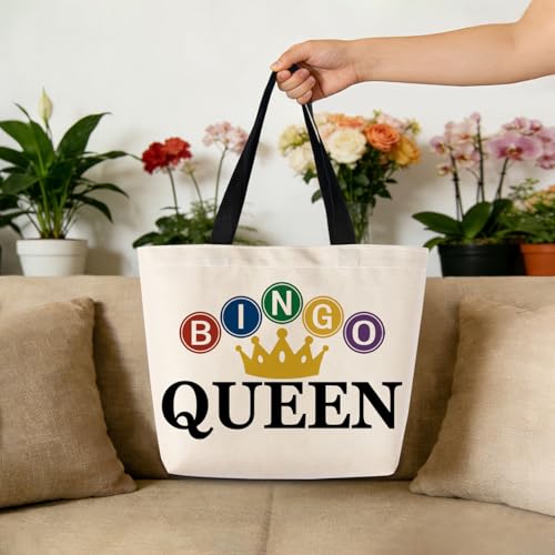 Bingo Queen Tote Bag Cute Aesthetic Shopping Shoulder Handbag with Interior Zipper Pocket Lightweight & Washable Stylish Bingo Queen Present for Women Friends miniatura 3