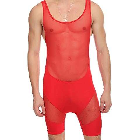 ONEFIT Men's Mesh Boxer Underwear Jumpsuit Undershirt Bodysuit Red M Cover