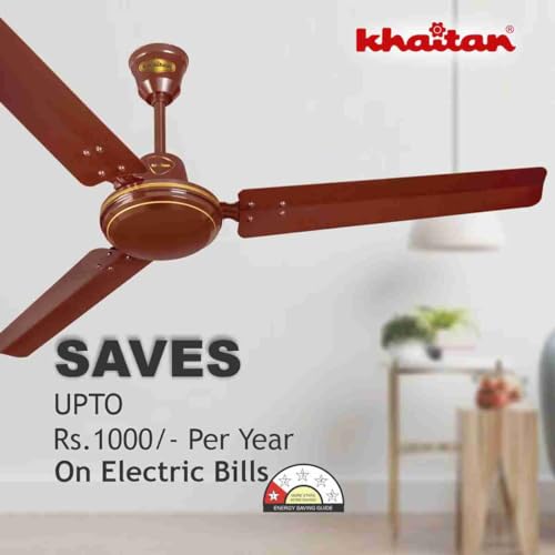 Image of Khaitan ECR - 1200mm Hi-Speed Ceiling Fan | Star Rated Energy Saving | Pure Copper Motor | Ultra-Durable & Reliable | Silent Performance | Low Power Consumption | 2-Year Warranty | Brown, (Pack of 1)
