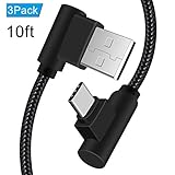 ANSEIP Right Angle Type C Cable 10ft 3 Pack 90 Degree USB C Cable Braided Fast Charge Cord & Data Sync for Samsung Galaxy S8/S8 Plus,Moto Z Z2,Nexus 6P/5X and More (Black,10ft)