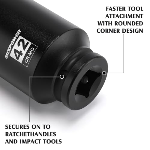 Image of MIXPOWER 3 /4 inch Drive Deep Impact Socket, CR-MO, 42mm, Metric, 6 Point, Axle Nut Impact Grade Socket for Easy Removal