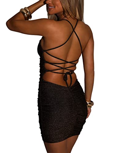 FV RELAY Women's Sexy Glitter Bandage Bodycon Wrap Dress Sleeveless Mini Club Party Dresses
