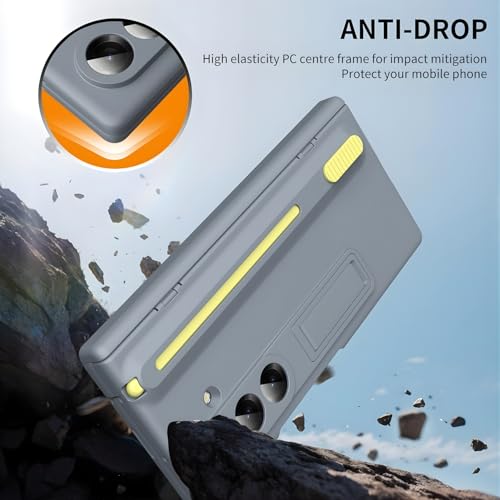 Image of Premium Hybrid Case Compatible with Samsung Galaxy Z Fold 6- S Pen Compatible, Tempered Glass Protector, Built-in Kickstand & Anti-Scratch Comfortable Grip (Gray, Samsung Galaxy Z Fold 6)