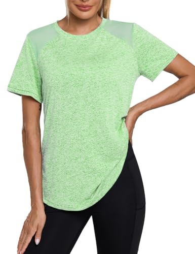 Terecey Sportshirt Damen Kurzarm Leichtes Atmungsaktiv Mesh Laufshirt Fitness Gym Oberteile Rundhals Sport Top Frauen Sommer Longshirt für Fitness Laufshirt Yoga Fitness
