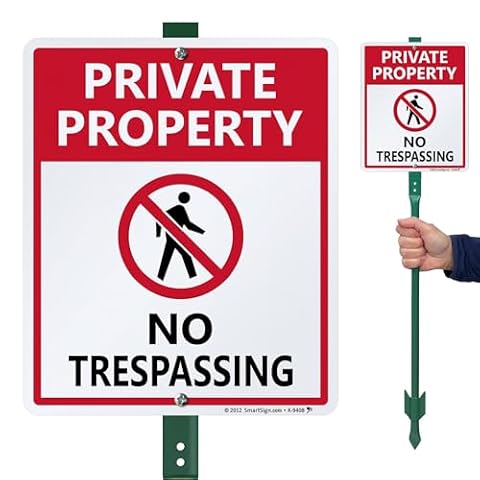 SmartSign Znak "No Trespassing", własność prywatna, aluminiowy znak 25 x 30 cm ze słupkiem 3 stóp