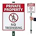 SmartSign Aluminum Sign, Legend "Private Property - No Trespassing" with Graphic, 12" high x 9" wide sign plus 3' tall stake, Black/Red on White