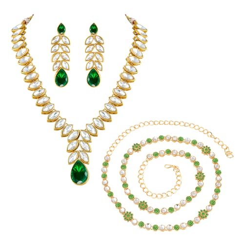 Image of Peora Traditional Crystal Necklace & Jewellery Set Gift for Women