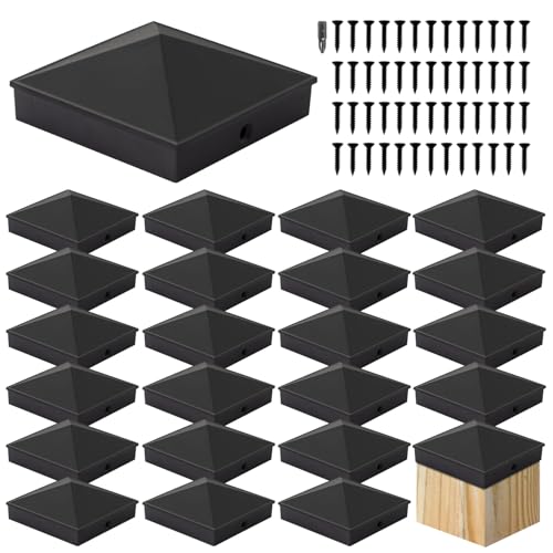 Image of VIVIDA 4x4 Aluminum Post Caps(Actual 3.5 inch x 3.5 inch), Black Metal Fence Post Caps with Waterproof Matte Powder Coated, for Wooden Fence, Deck, Mailbox, Patio, Screw & Driver Bit Included, 24 Pack
