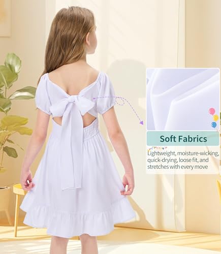 Girls Summer Tie Back Dress Kids Short Sleeve Ruffle Hem Off Shoulder Dresses 5-14 Years2