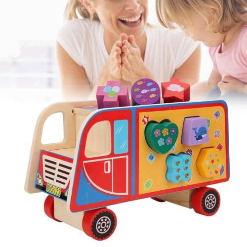 Image of Montessori Toys for Toddlers, Wooden Shape Matching Blocks Toy 12-18 Months, Sensory Learning Educational for Fine Motor Skill, Birthday Gifts for 1 2 3 Year Old Boy Girl (Truck Pull)