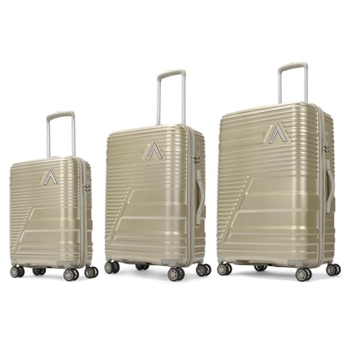 Image of Aristocrat Lineo Set of 3 Trolley 55, 65 & 75cm | S+M+L | Hard Luggage | 8-Wheel Suitcase for Travel | Combination Lock with Anti-Theft Zipper | Polycarbonate | 3 Years International Warranty (Golden)