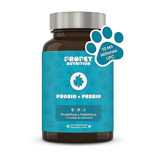 Probioticos Perros y Gatos. 10 Mil Millones UFC. Prebióticos y Vitamina B Complex. 11 Cepas para Óptima Salud Intestinal. Refuerza el Bienestar General de tu Mascota. 100% Natural. 120 Comprimidos