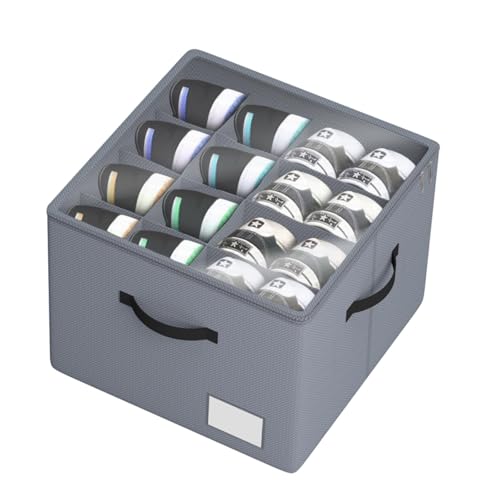 GENHH Organizer per scarpe con coperchio, adatto a 16 paia di scarpe, impilabile con manici, grande scarpiera per chiusura con divisori, portascarpe salvaspazio