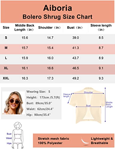 Aiboria Women Short Sleeve Sheer Mesh Shrugs Open Front Bolero Cardigan Black #TOP5