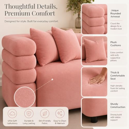Image of Modern Designer Furniture Collection | Premium Upholstered Lounge Seating with Sculptural Contemporary Design | High-Density Foam Cushions & Solid Wood Frame | Minimalist Home & Living (Rose Gold)