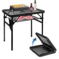 MSDADA Folding Grill Table, Height Adjustable Aluminum Table with Mesh Desktop and Mesh Bag, Portable Grill Table for Outdoor Camping, Picnic, Patio, Dining, BBQ, Party, Black, 23.6×15.7 inch
