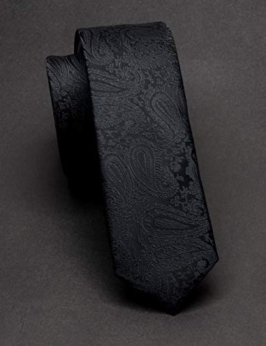 Gusleson 2" Solid Black Floral Ties Classic Paisley Men's Slim Skinny Necktie（0788-10） #TOP1